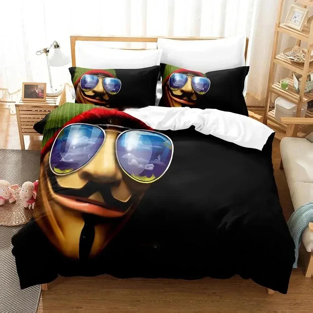 Personality Technology Anonymous Bedding Set Duvet Cover Sheet Printed Bed Set Pillowcase Full Queen King Size Comforter Bedroom