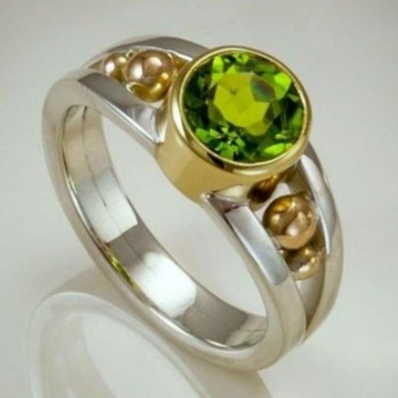 Dazzling Inlaid Green CZ Women's Ring Retro Two Color Geometry Daily Wear Party Jewelry Anniversary Gift