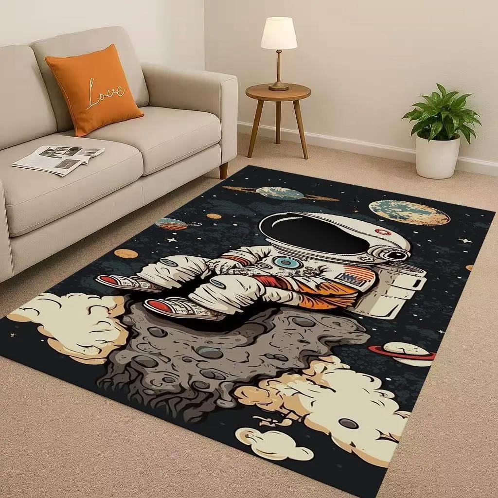 3D Cartoon Astronaut Spaceman Planet Living Room Non-Slip Area Rug Carpet for Bedroom Playroom Sofa,Home Decor Doormat Christmas