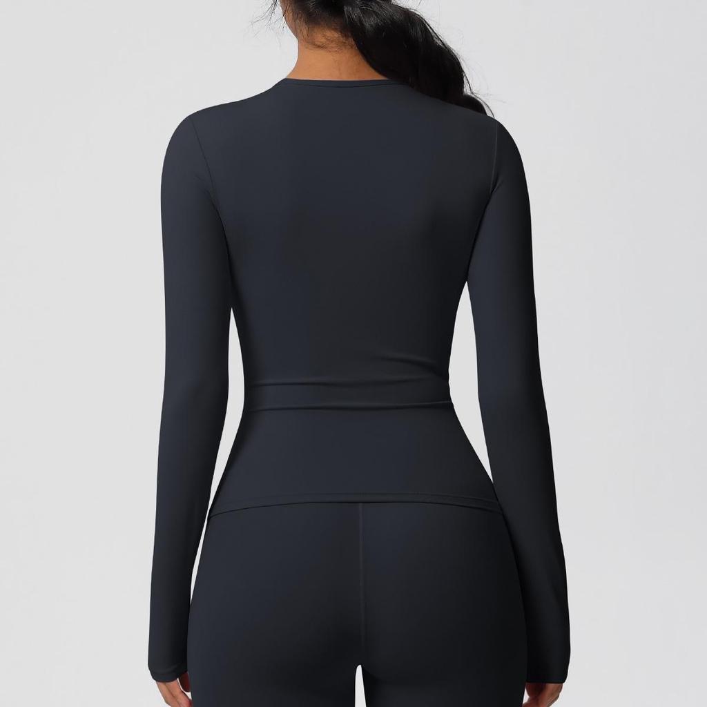 Women's Solid Color Double-Sided Sanded Long Sleeve Training T-Shirt for Running, Fitness, and Yoga