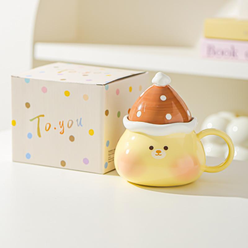 

Creative cute rock sugar gourd piggy puppy cup ceramic with lid mug gift water cup couple cup 401-500ml