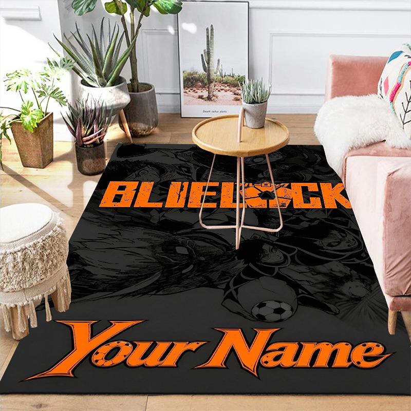 Custom 1Pc Blue Lock Soccer Anime Flannel Personalized Rug Non Slip Floor Mat Soft Carpet for Living Bedroom Office Home Decor Gift