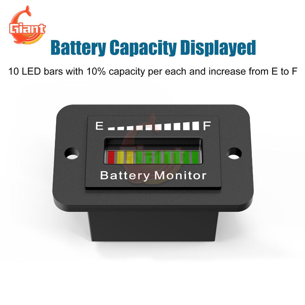 DC 12V/24V/36V/48V Battery Capacity Indicator LED Battery Level Meter Waterproof Battery Tester Low Battery Alarm Display Meter