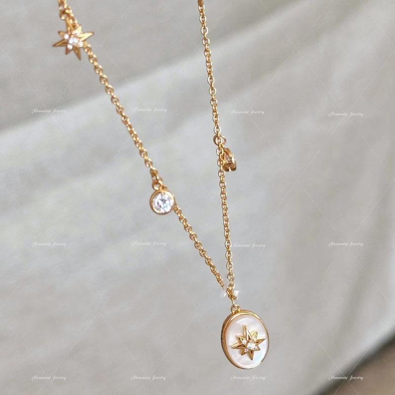 Französischer Luxus Perlmutt Stern Schmuckset: Halskette, Armband, Ring, Ohrringe mit Quaste und Diamantakzent