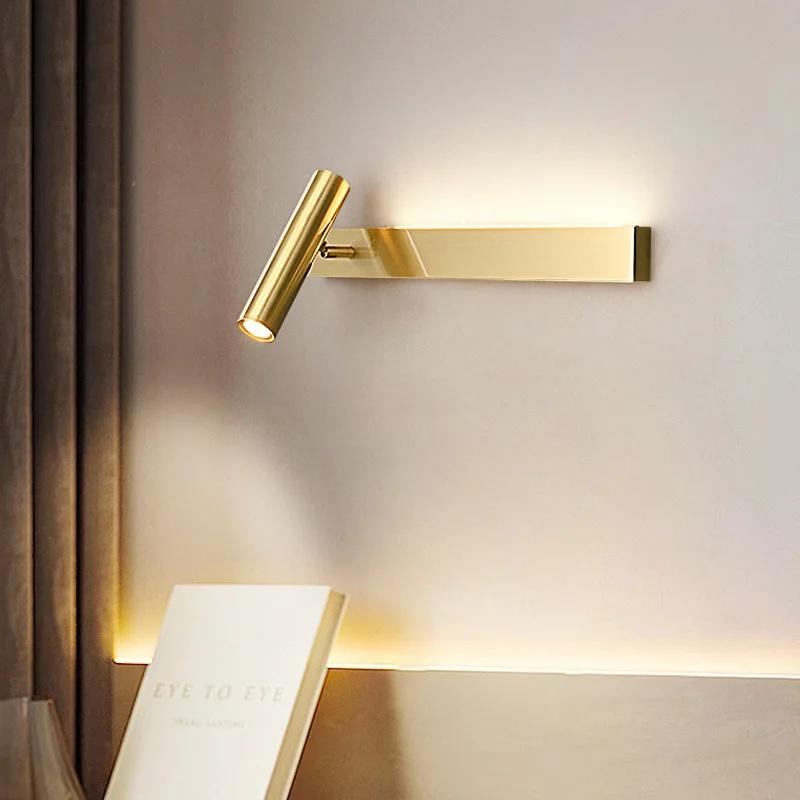 Simple Luxury Copper Wall Sconce Modern Decoration Wall Lamp Nordic Creative Bedroom Bedside Long Strip Golden Black LED Light