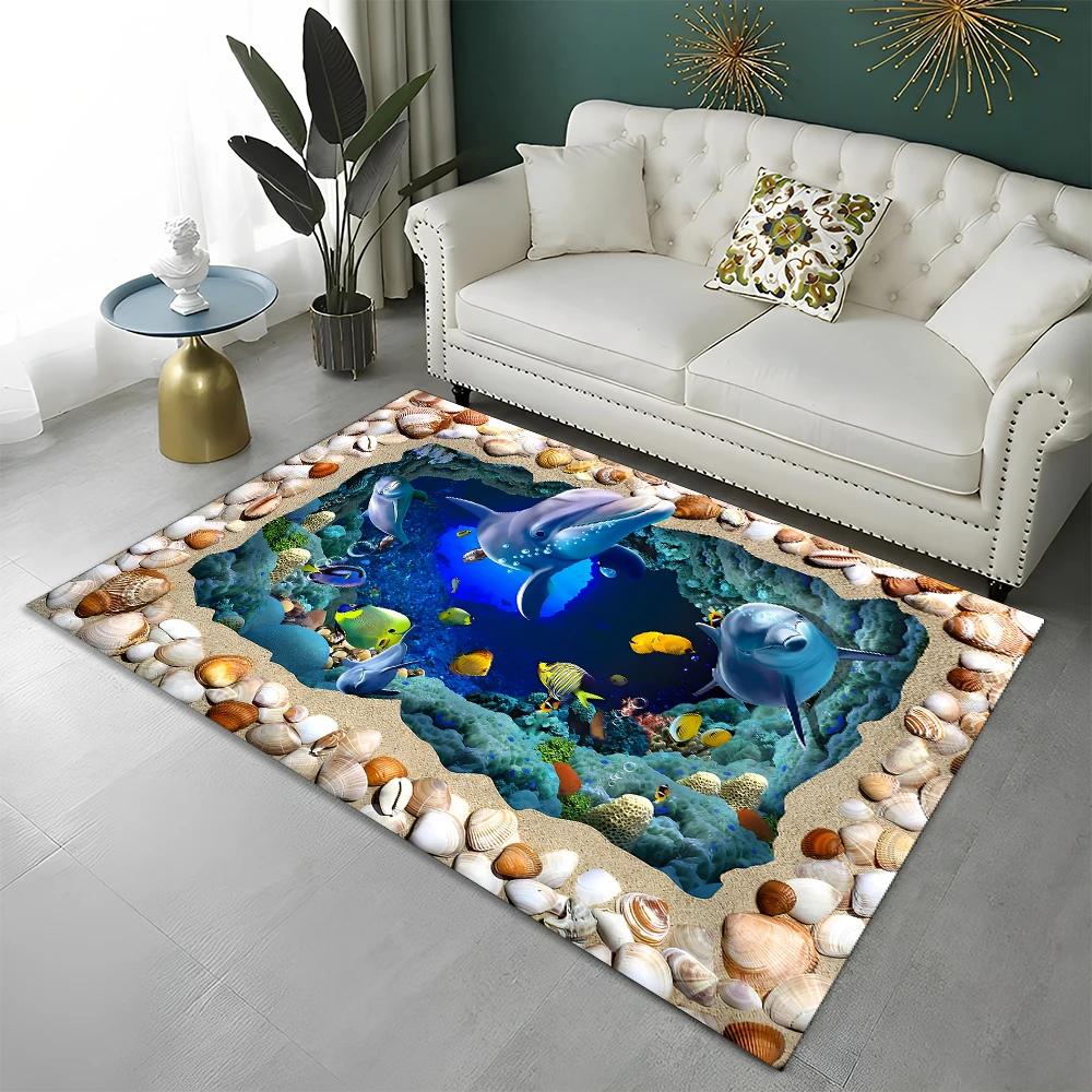 3D Meeresboden Illusion Unterwasserwelt Teppich Teppich für Zuhause Wohnzimmer Schlafzimmer Sofa Fußmatte Dekor, Kinderteppich Rutschfeste Bodenmatte