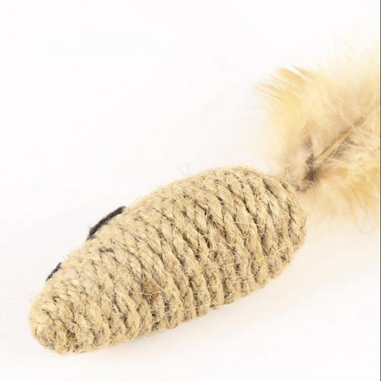 2Pcs Rope Mouse Cat Toys Rat Shape Cat Chew Toy with Feather Tail Interactive Kitten Kicker Toys Stimulate Hunting Instincts for Indoor Cats