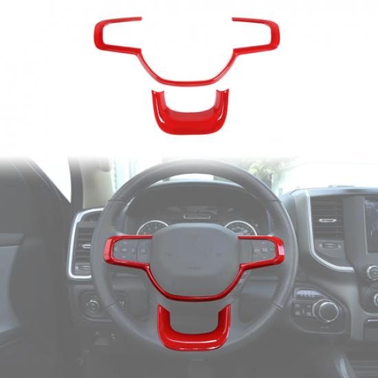 

2x Inner Steering Wheel Frame Cover Trim For Dodge Ram 1500 2018+Red Accessories