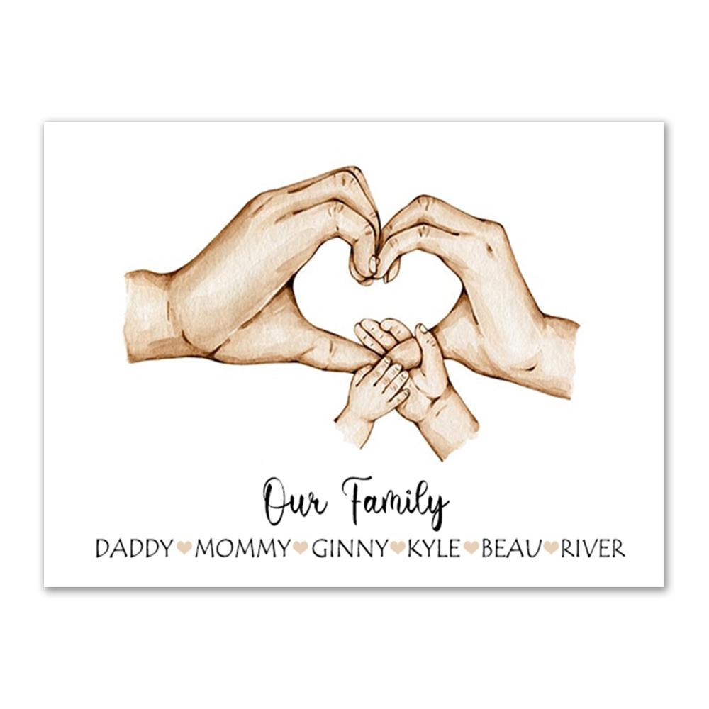 Personalized Family Canvas Painting Customize Parent Child Palm Wall Art Prints Memorial Day Family Gift Wall Decor Painting