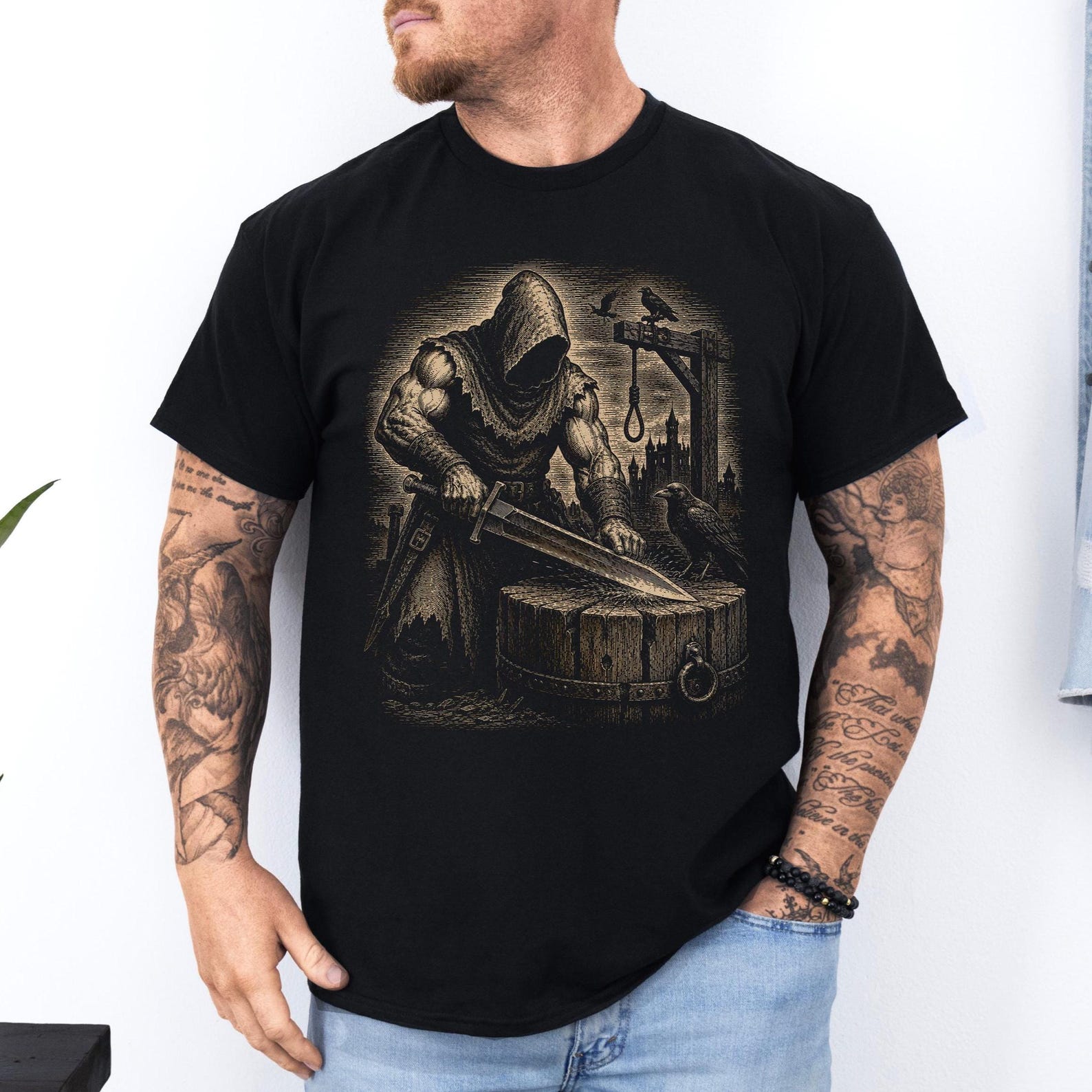 Dark Executioner T Shirt: Gothic Medieval Warrior Tee | Grim Reaper Knight Shirt | Dark Fantasy Lovers Gift | Vintage Horror Tee S