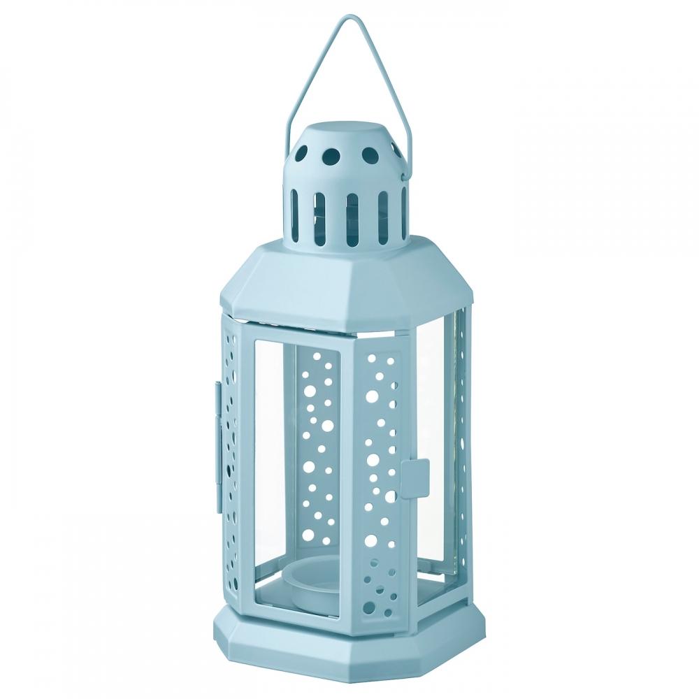 

IKEA ENRUM enroom tealight in outdoor lantern pale blue 22 cm