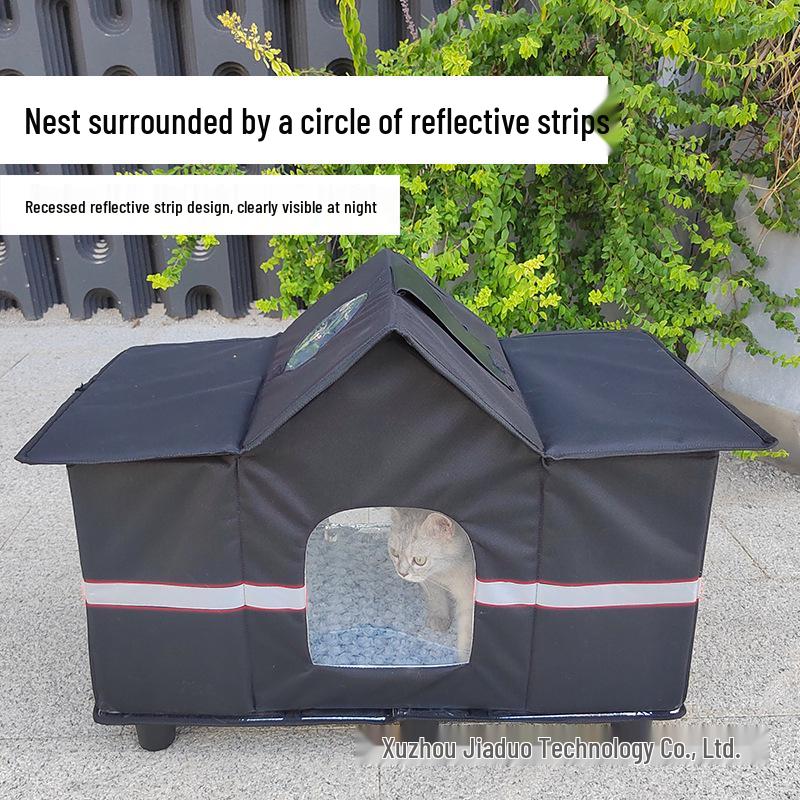 

All-Season Waterproof Pet House with Reflective Strips for Outdoor Cats and Dogs 65x33x50 cm