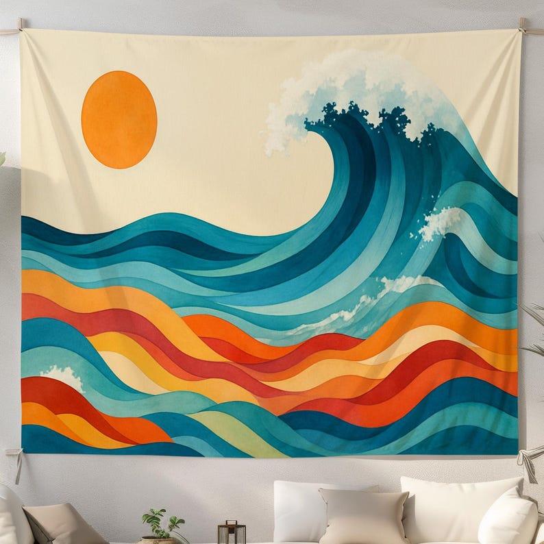 Sunset and Waves tapestry 75x100 чёрный