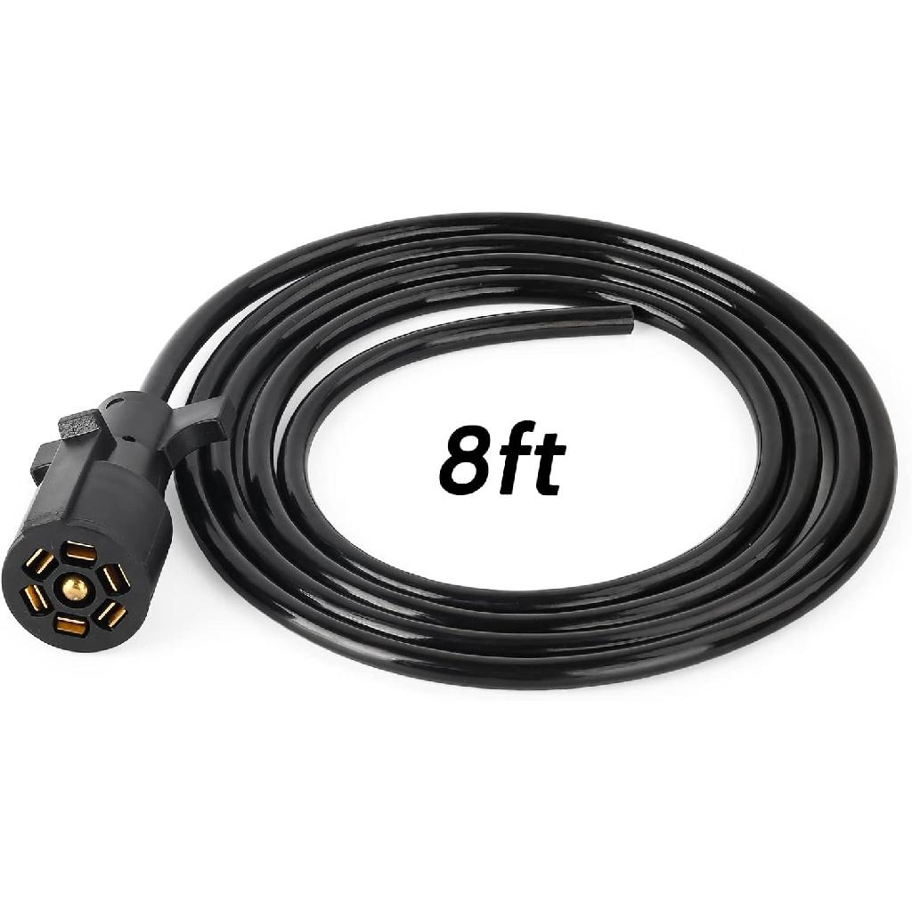 Gilardino 7 Way Trailer Plug, 7 pin Trailer Wiring Harness, 8 Feet 7-Wire Trailer Adapter Cord for RV