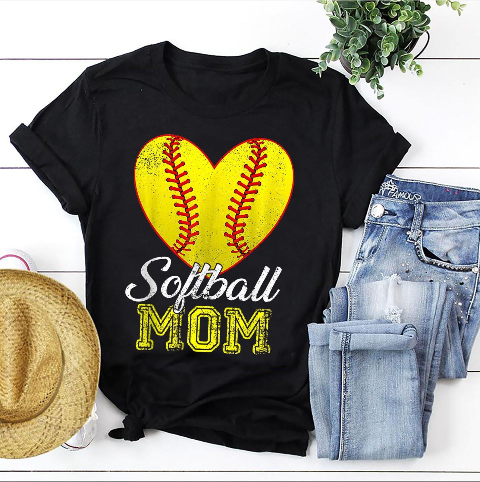 Softball Mom T-Shirt, Softball Heart Shirt Women, Softball Game Day Shirt XXXL