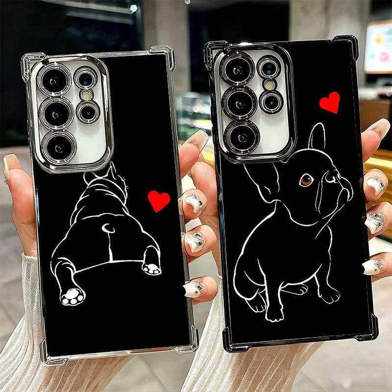 Coque de téléphone avec design Bouledogue Français Noir Placage Pour Samsung Galaxy S24 S25 FE S26 Edge S23 Ultra S22 S21 Plus S20 Anti-Chute Airab