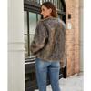 Women Short Faux Fur Coat Long Sleeve Round Neck Casual Outerwear