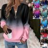 Damen Sweatshirt Lässig Halber Reißverschluss Kragen T-Shirt Rundhalsausschnitt Langarm Pullover 3D Druck Oberteile