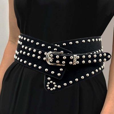 Adjustable Rivet Wide Waistbands Personalized Design Punk Style Y2K Cool Girls Belt Solid Color Vintage Irregular Leather Belt