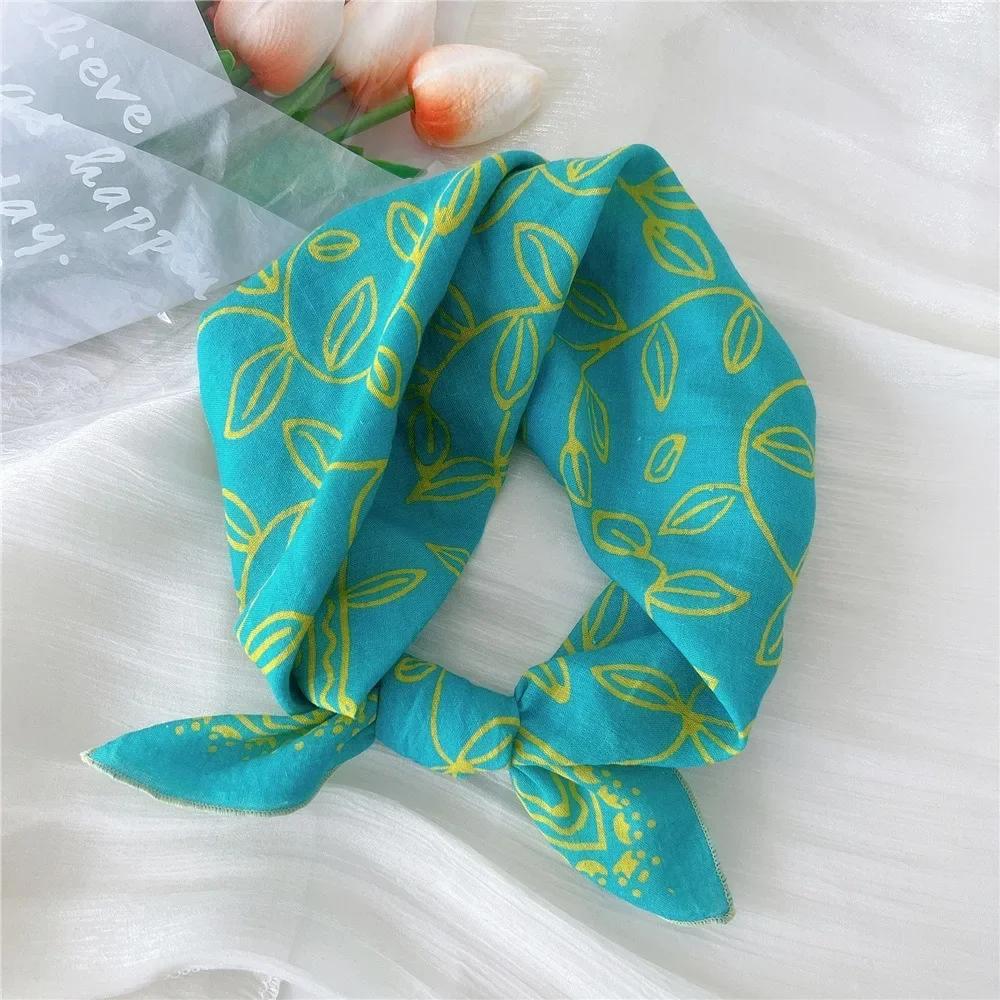 Fashion Floral Print Square Scarf Soft Handkerchief Women Hair Scarf Cotton Linen Head Scarfs Ladies Neck Scarves Summer Autumn