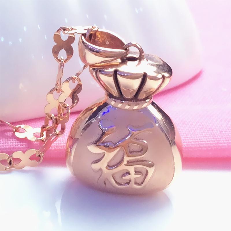 Purple Gold Lucky Bag Pendant, Simple And Fashionable, Personalized Retro Temperament Design, Rose Gold-Plated Chain.