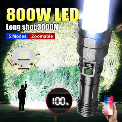 1000000 Lumens High Power Flashlight 800W LED Zoom Torch Waterproof Rechargeable 26650 Battery Flash Light Outdoor Light Camping Lantern