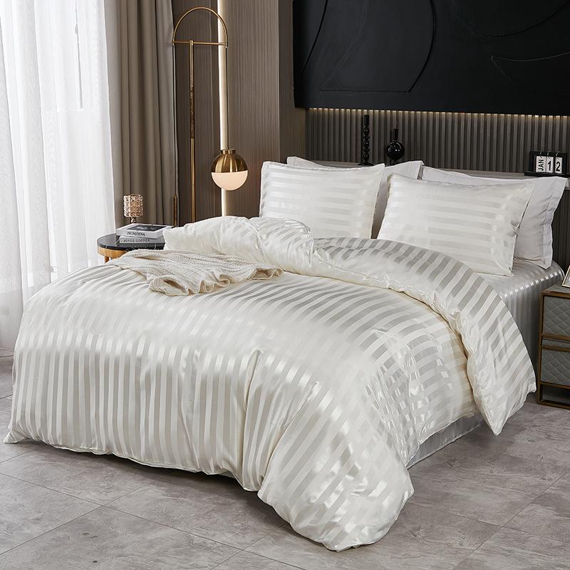 Satin Faux Silk Striped Duvet Cover Set High-Quality Solid Smooth Summer Cooling Comforter Sets Adult Soft Bedclothes for Home