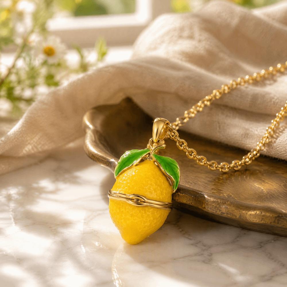 Openable Enamel Necklace Lemon Glazed Fruit Choker Simple Locket Pendant Necklace Girl