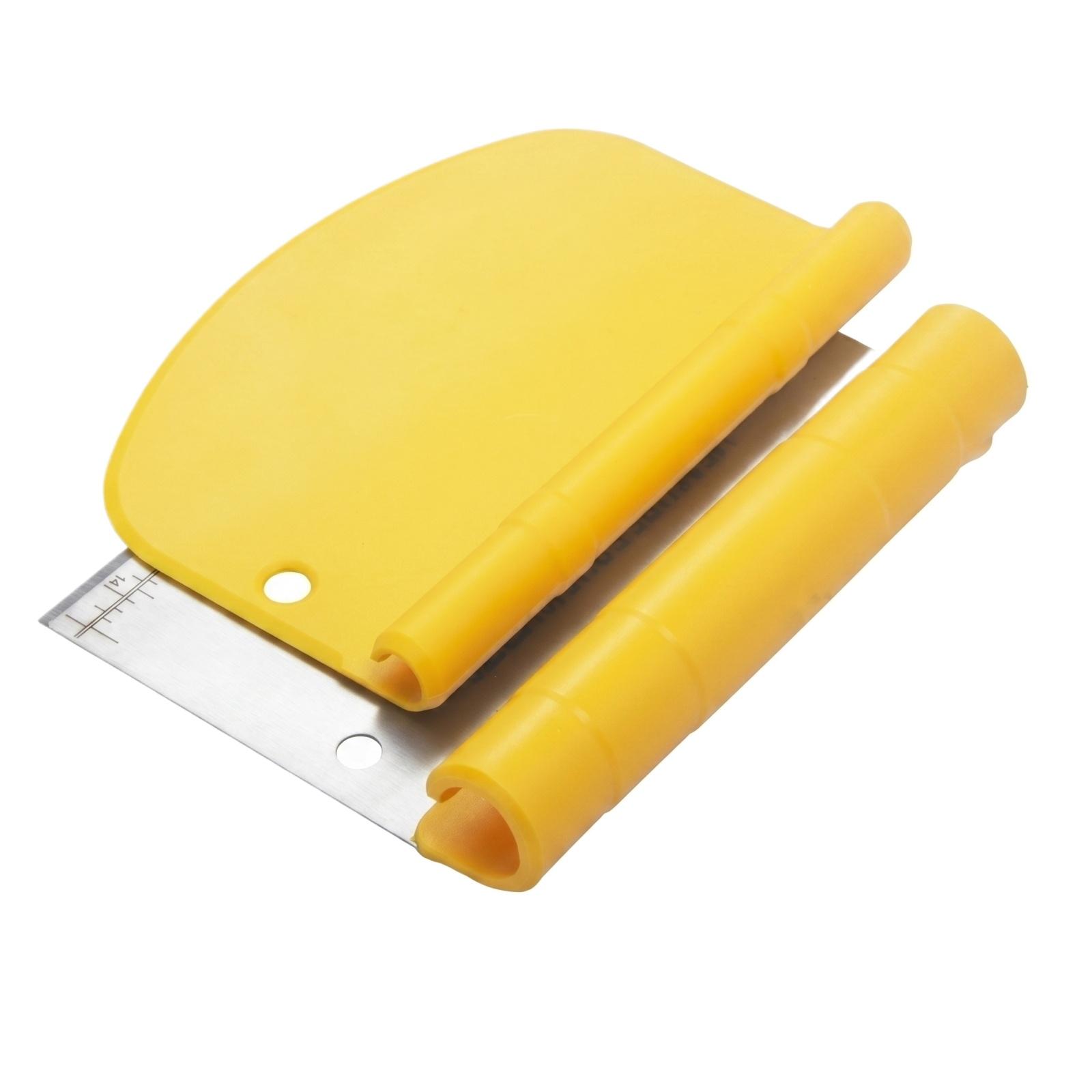 

Multi Function Dough Scraper with Measurement Scale and Rolling Handle Flexible Cutter for Baking and Cooking Kitchen Tool One Size жёлтый