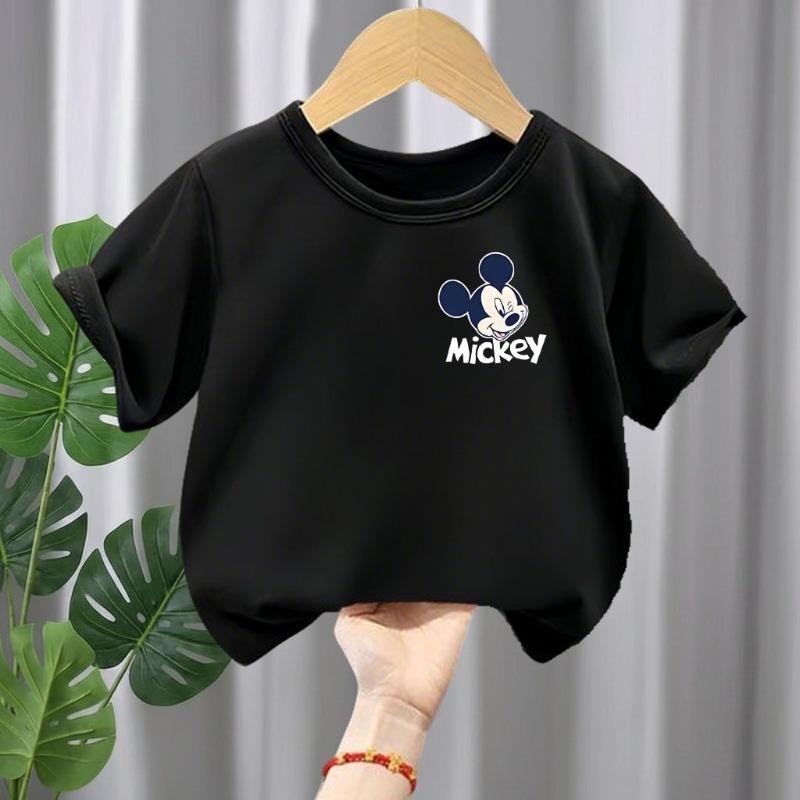 2026 Summer New Casual T-Shirt Mickey Print Children's Crew Neck Short Sleeve Top Fashion Outdoor Clothing
