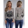 Women's V-neck long sleeve party autumn casual pullover 3d printing casual fashion tops