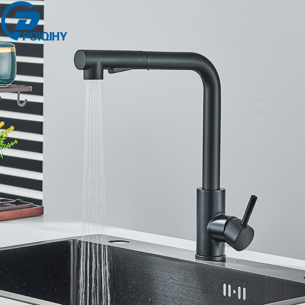 

Черный выдвижной кухонный кран для мойки на бортике, однорычажный смеситель для кухни с вращающимся изливом и распылительной головкой