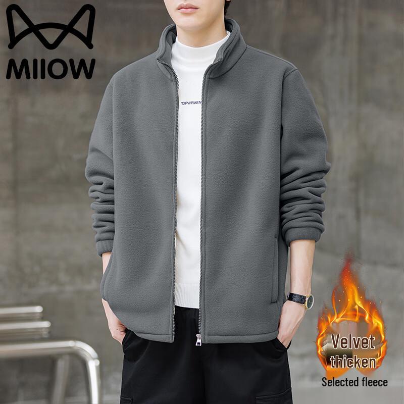 

Mao Ren Men s Autumn/Winter Fleece Stand Collar Jacket 3XL