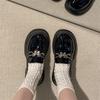 Commuter loafers women's 2025 new summer one-pedal single shoes black British versatile muffin jk small leather shoes