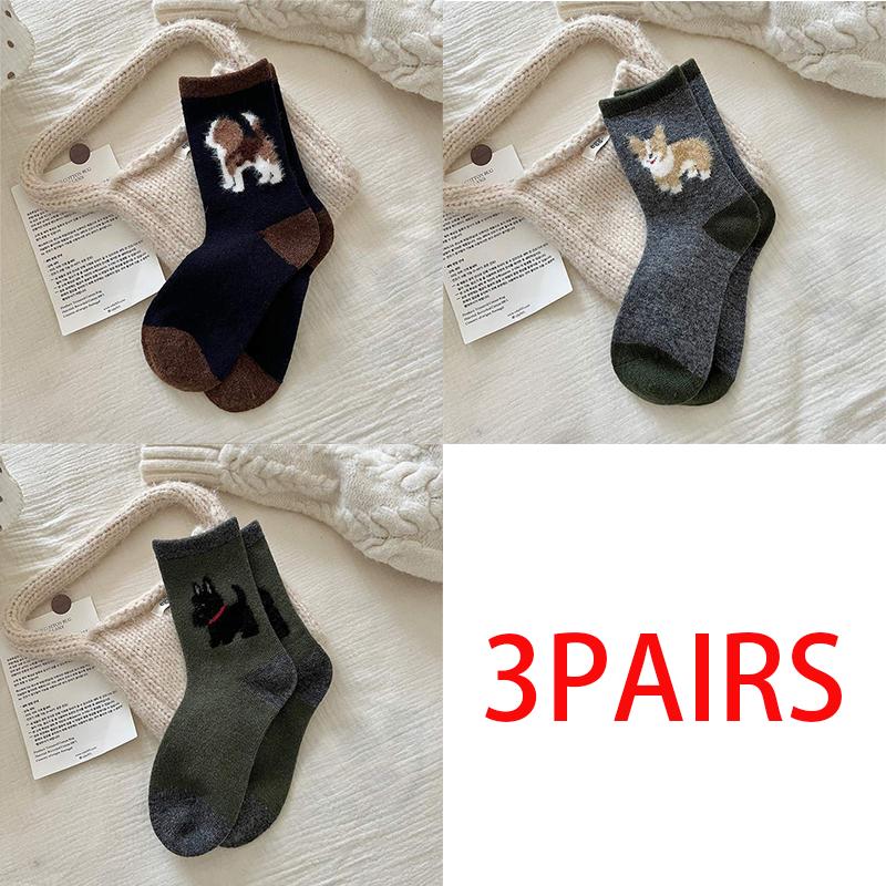 Women's Fashion Japanese Style Middle Tube Wool Socks 100 % Cotton Fashion Kawaii Cartoon  Female Dogs Casual Funny Cute Hosiery