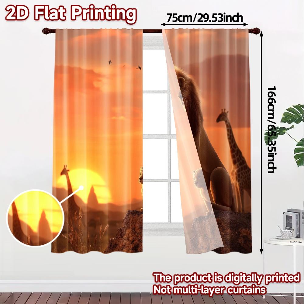 2pcs   2D FLAT PRINTING Curtains (Without Rod) Savanna Sunset Print Modern Curtains Versatile 100% Polyester Curtains Outdoor