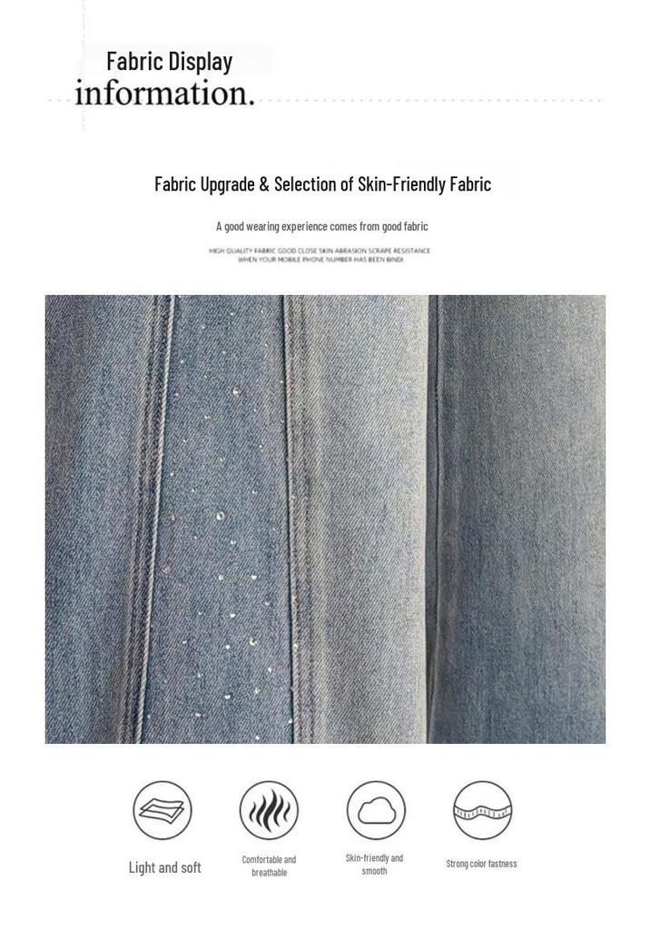 Girls' Rhinestone Straight-Leg Wide Jeans - Versatile Spring and Autumn Fashion 2026