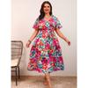 Waist-slimming Lace-up A-line Floral Dress