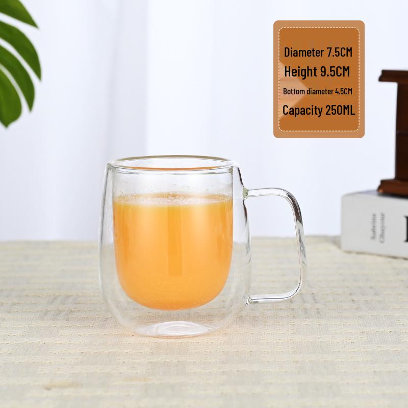 Creative Double-Layer Glass Mug with Handle - Insulated for Hot/Cold Beverages