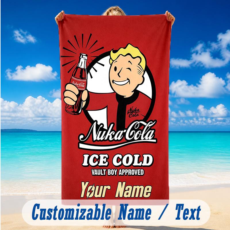 Beach Towel Custom Name Text, Quick Dry Large Towel For Beach HomeFallout Vault Boy