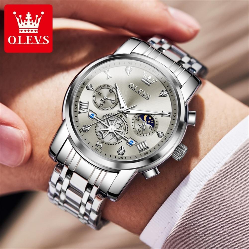 OLEVS 2856 Men's Quartz Watches Skeleton Flywheel Chronograph Classic Fashion TOP Brand Watch for Men Moon Phase Waterproof