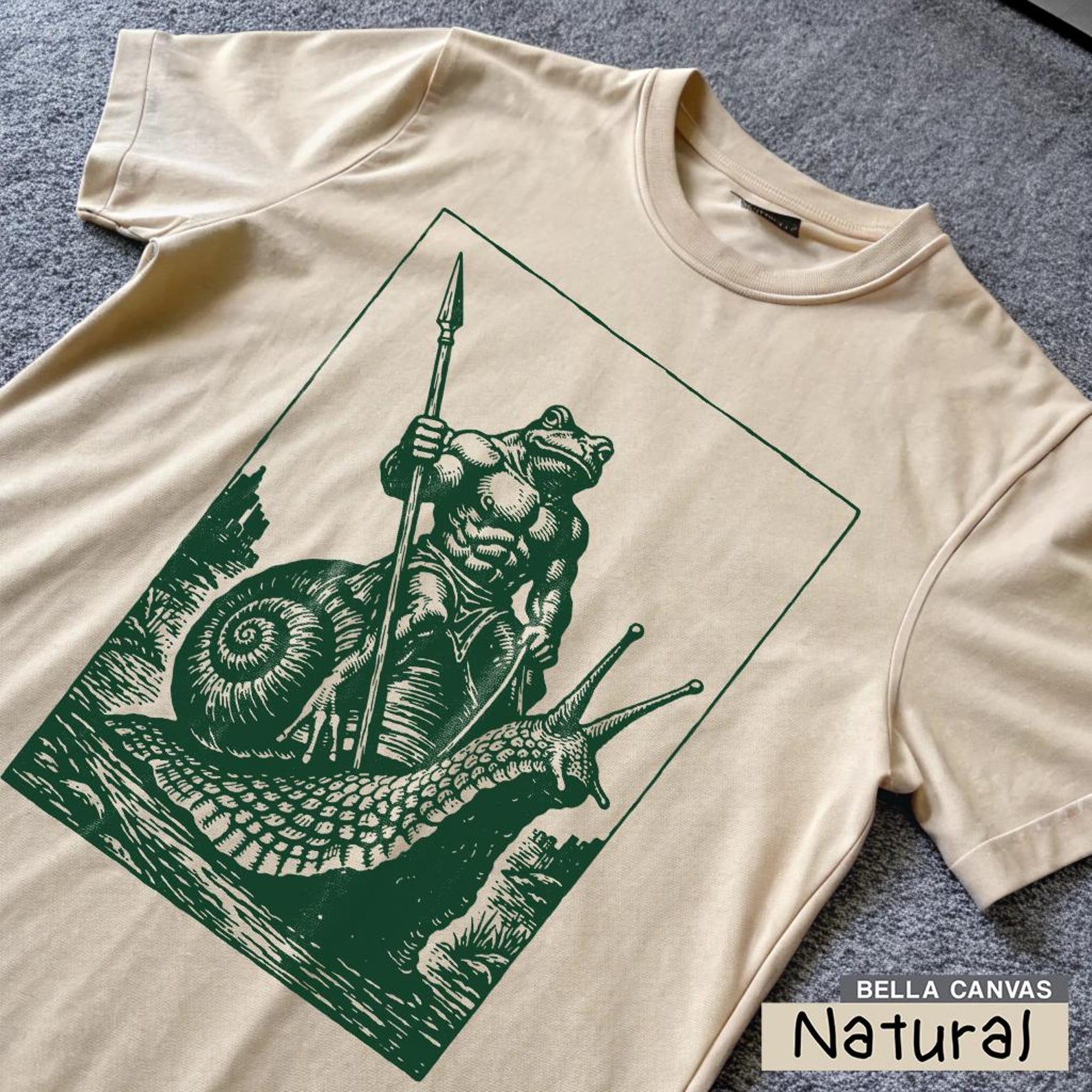 Vintage Medieval Frog with Spear Snail Rider T-Shirt Dark Art, Weirdcore Shirt, Animal Meme T-Shirt Gamer Humor t-shirt, Unhinged T-Shirt 2XL