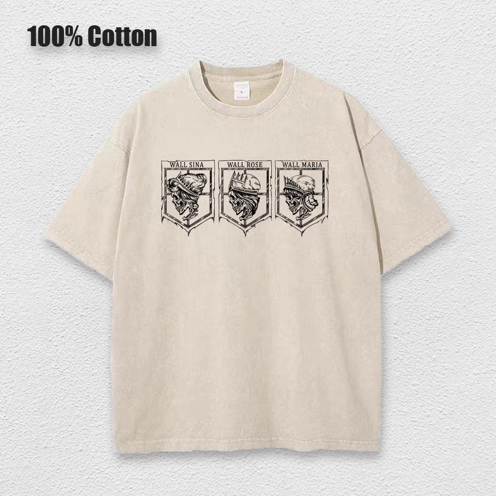 Anime Attack On Titan Acid T Shirts Casual Vintage Washed Shingeki No Kyojin Tee Short Sleeve Manga Gothic Tops Summer