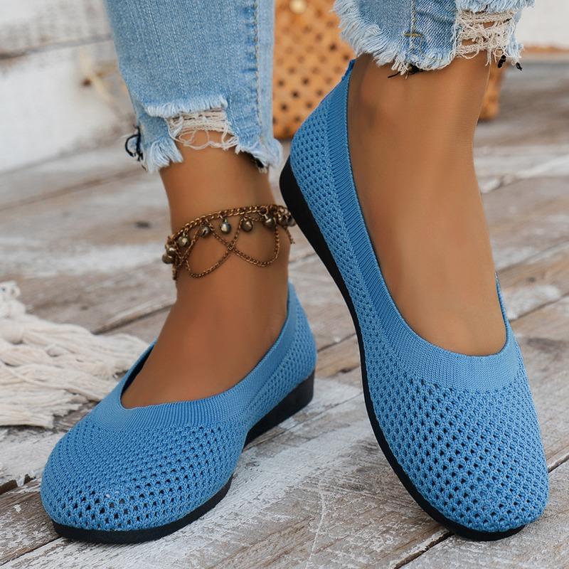 Fashion Women Round Toe Flat Shoes Solid Color Knitted Slip on Shoes Casual Breathable Ballet Flats Women Mesh Loafer Zapatos Para Mujer