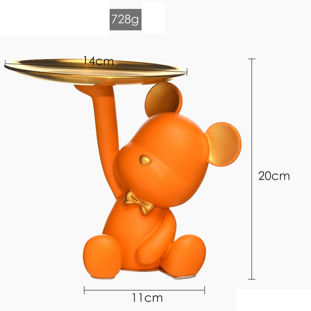 Creative Resin Bear Figurine Cute Statue Home Decoration Desktop Storage Tray Rack for Coins Snack Phone Entrance Office