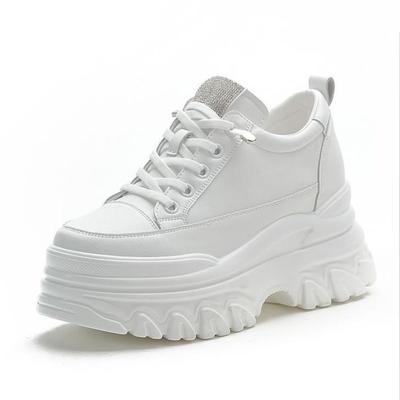 Fashion 9CM High Heel Genuine Leather Women Shoes Chunky Sneakers Wedge Platform Shoes Spring Summer Women Breathable Comfy Footwear