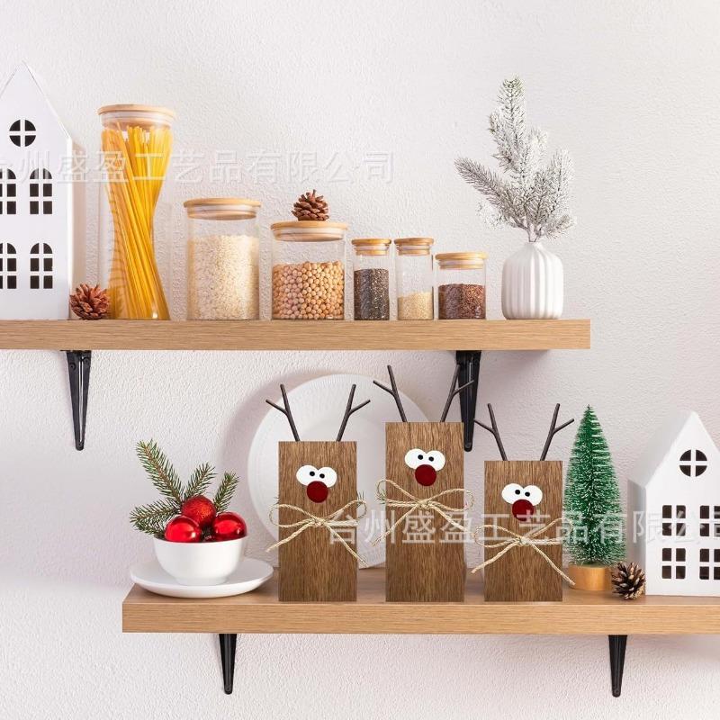 Christmas Elk-shaped Wooden Block Ornaments, Creative Christmas Holiday Party Decorations, Photo Props, Wooden Crafts