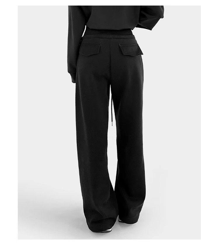 Women's High-Waisted Wide-Leg Fleece-Lined Sweatpants: Autumn/Spring Slimming, Loose, Casual American Style with Drawstring.