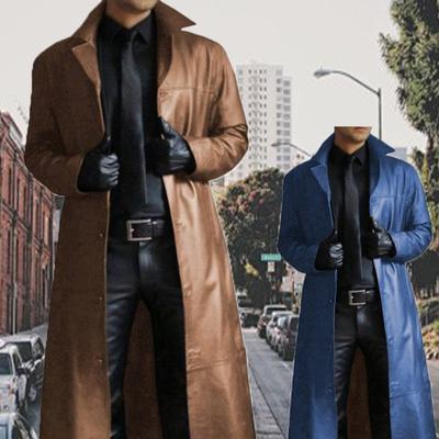 Pánska bunda Golier s rozopínacím golierom z hladkej umelej kože Pánsky kabát na jeseň odolný proti vetru Streetwear Slim Fit pánsky trenčkot s dlhým rukávom