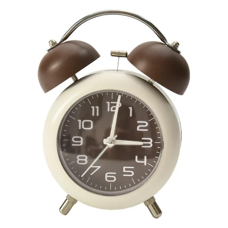 

Retro Alarm Clock Mechanical Double Bell Home Office Desktop Metal Alarm Clock Desk Table Analog Clock Silent with Night Light коричневий